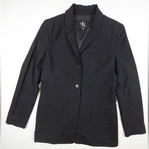 Calvin Klein Blazer Womens 6 Black Wool Jacket Stretch Made USA Style BS0368KM